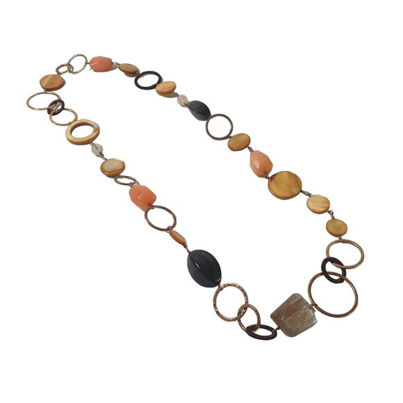 Mother Of Pearl Shell Glass Beaded Women Necklace Jewelry 30 Inch Length Costume - Picture 5 of 5